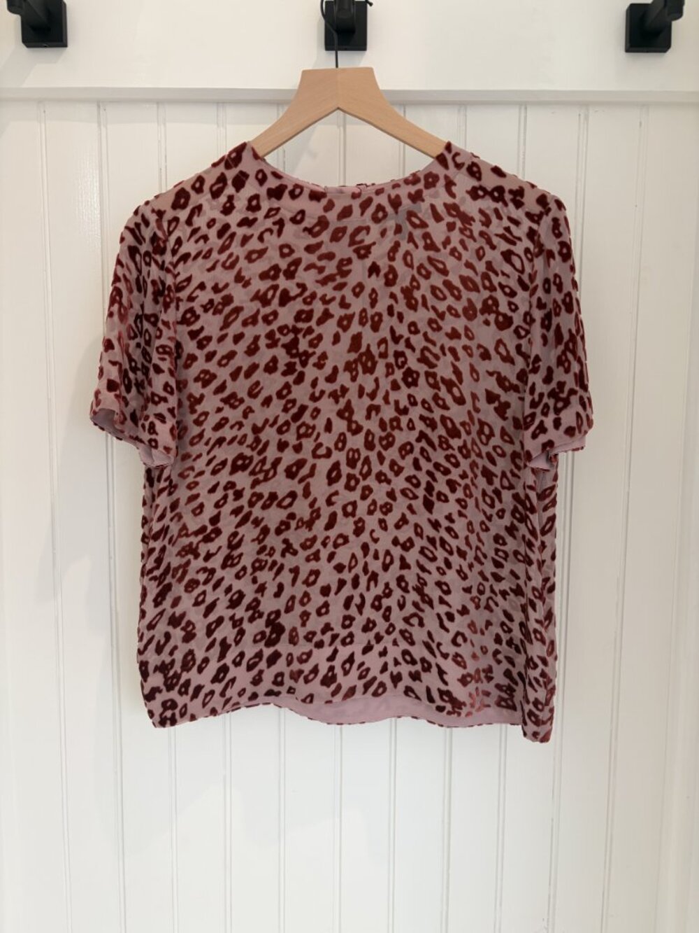 Rag & Bone Gia Devore Burnout Velvet Leopard Tee Pink Burgundy Silk Size S
